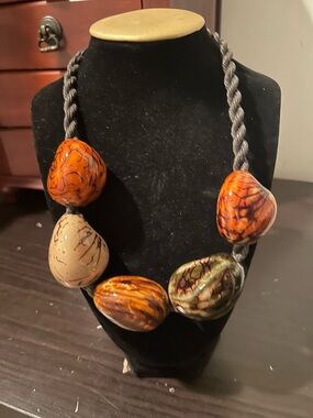 Aria Orange, Cream and Green Tagua Nut  Statement Necklace